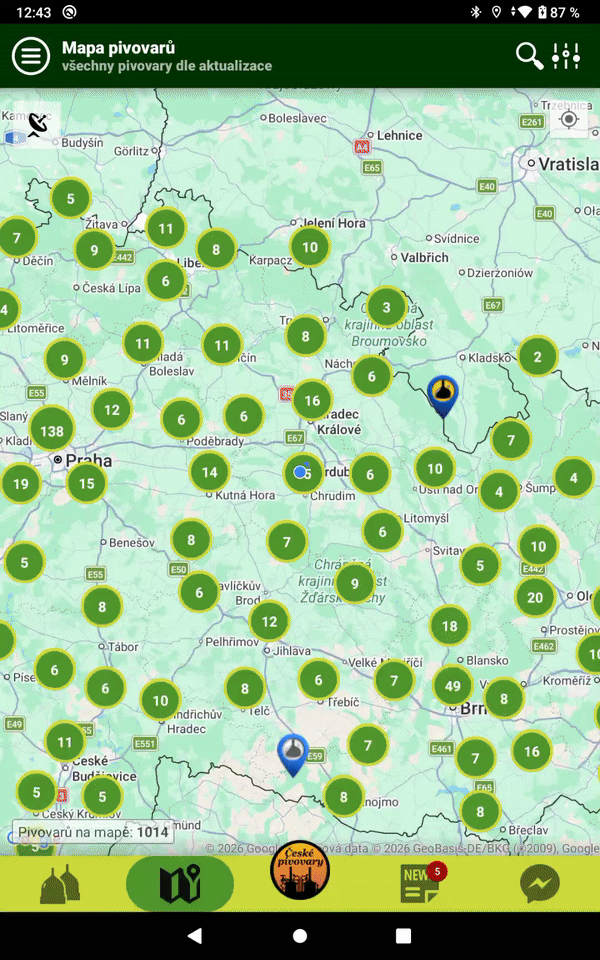 Mapa českých pivovarů v mobilní aplikaci