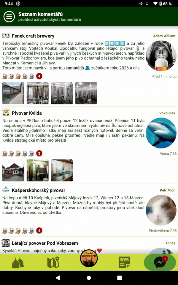 Komentáře, hodnocení a fotografie uživatelů aplikace