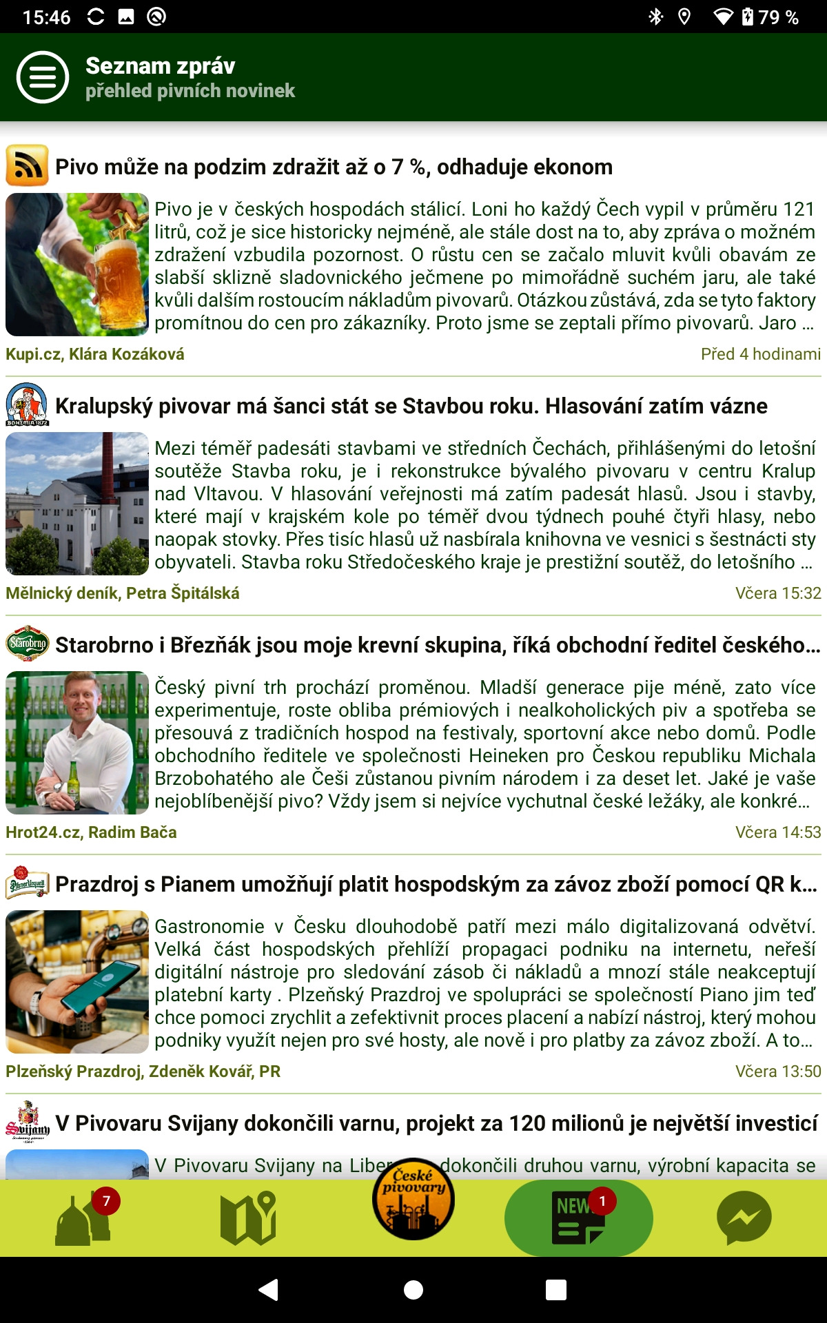 Systémové notifikace aplikace České pivovary do kapsy